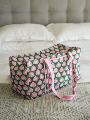 annahs weekend bag pink and sage